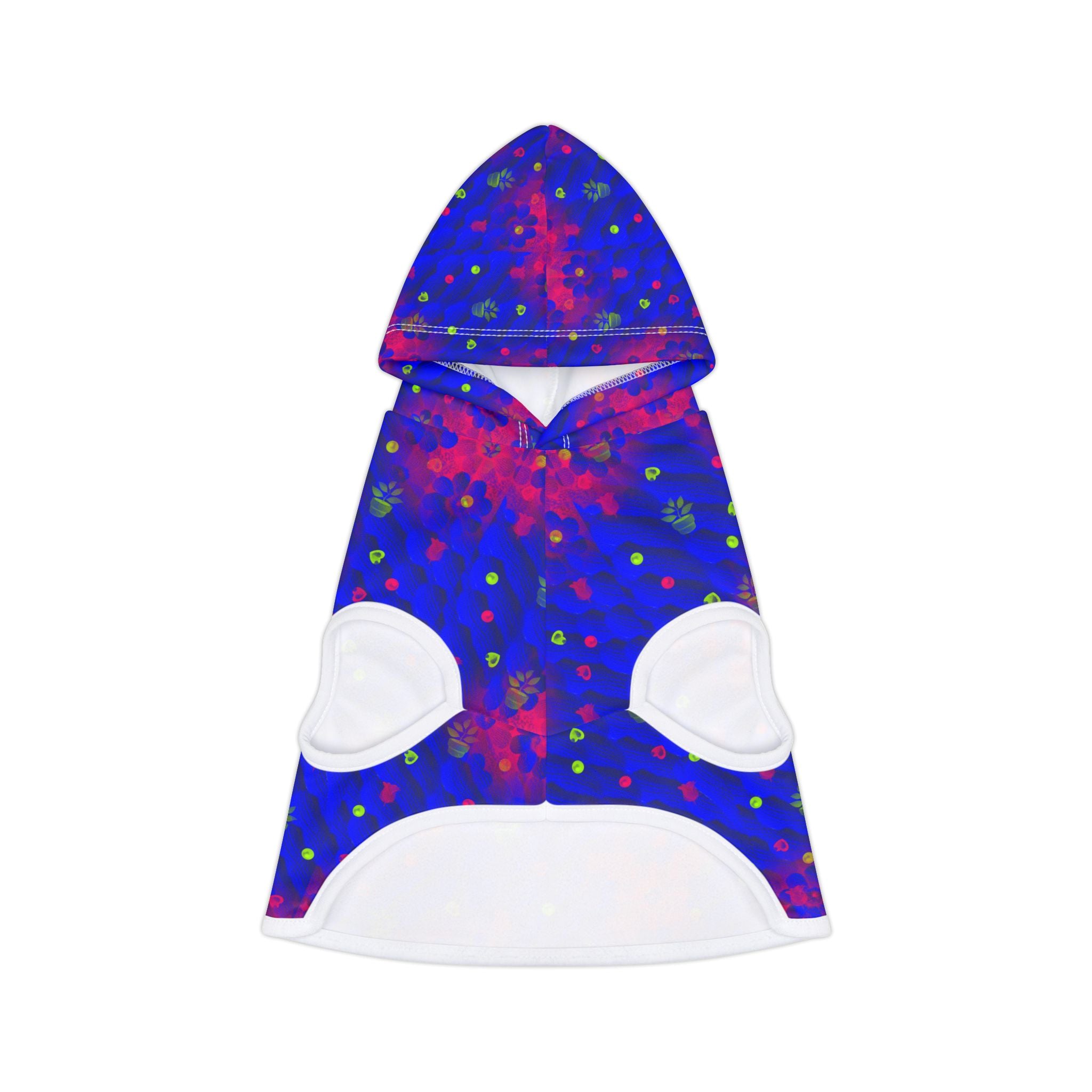 Floral Night Sky Pet Hoodie — Blue & Pink Paw Print Dog Hoodie
