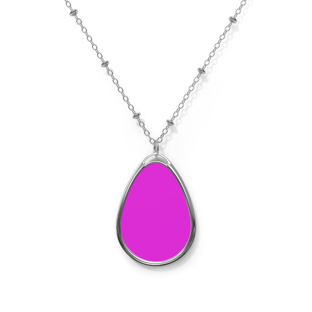 Oval Pendant Necklace — Minimal Teardrop Silver Necklace with Color Insert