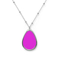 Oval Pendant Necklace — Minimal Teardrop Silver Necklace with Color Insert
