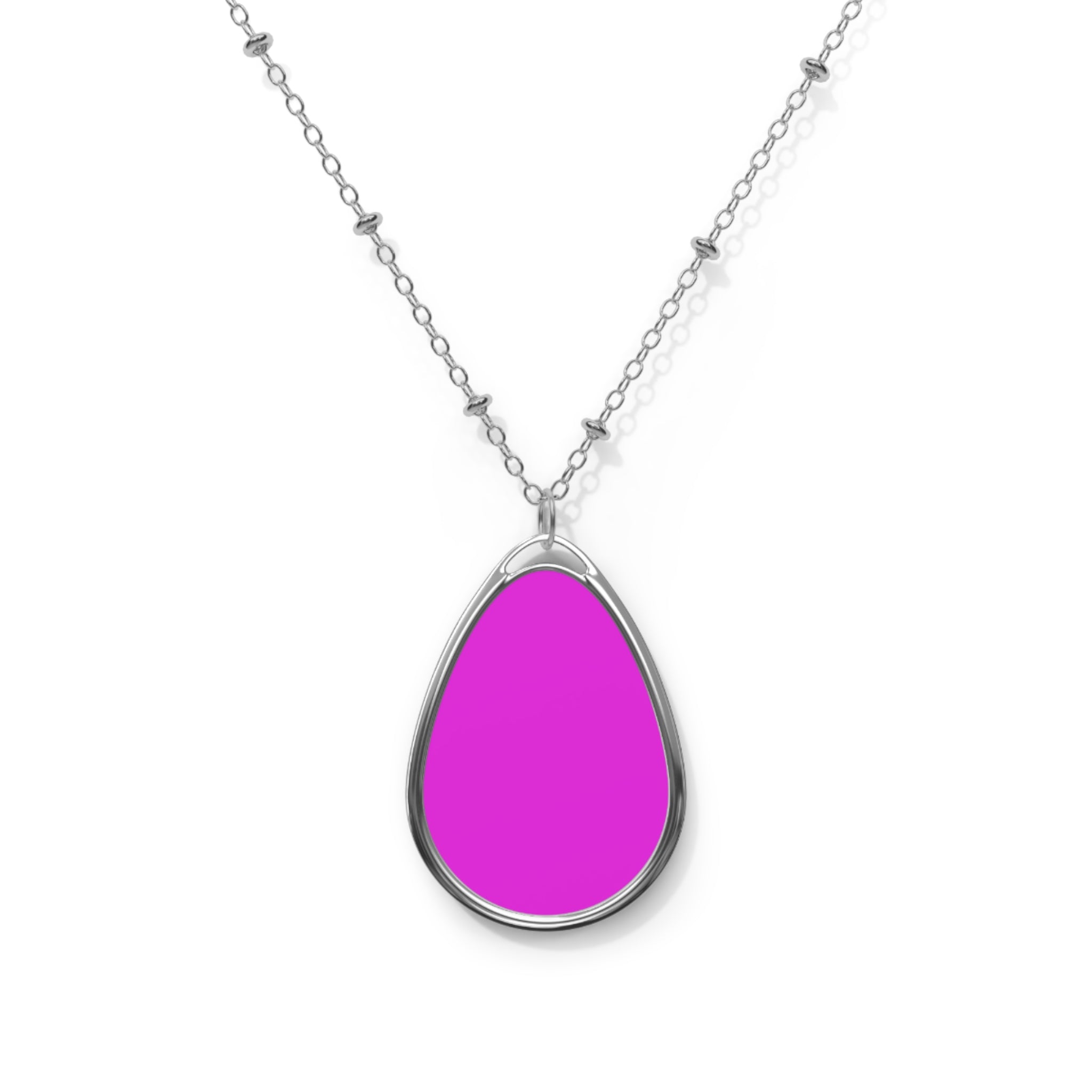 Oval Pendant Necklace — Minimal Teardrop Silver Necklace with Color Insert