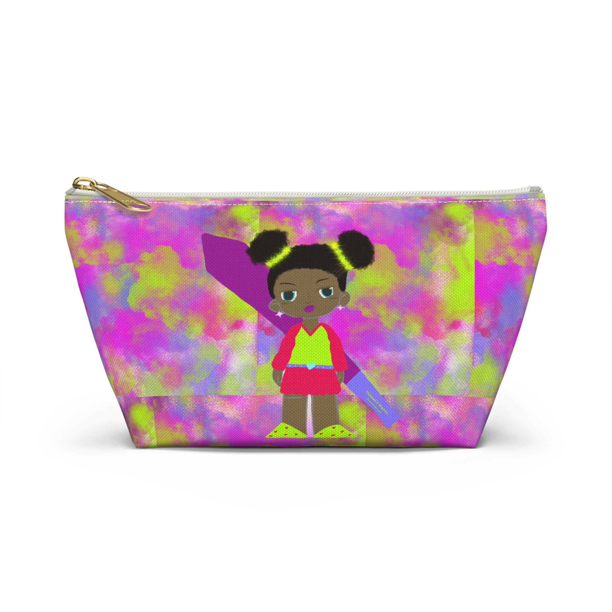 Colorful Kids Accessory Pouch — Cute Girl Illustration Cosmetic Bag