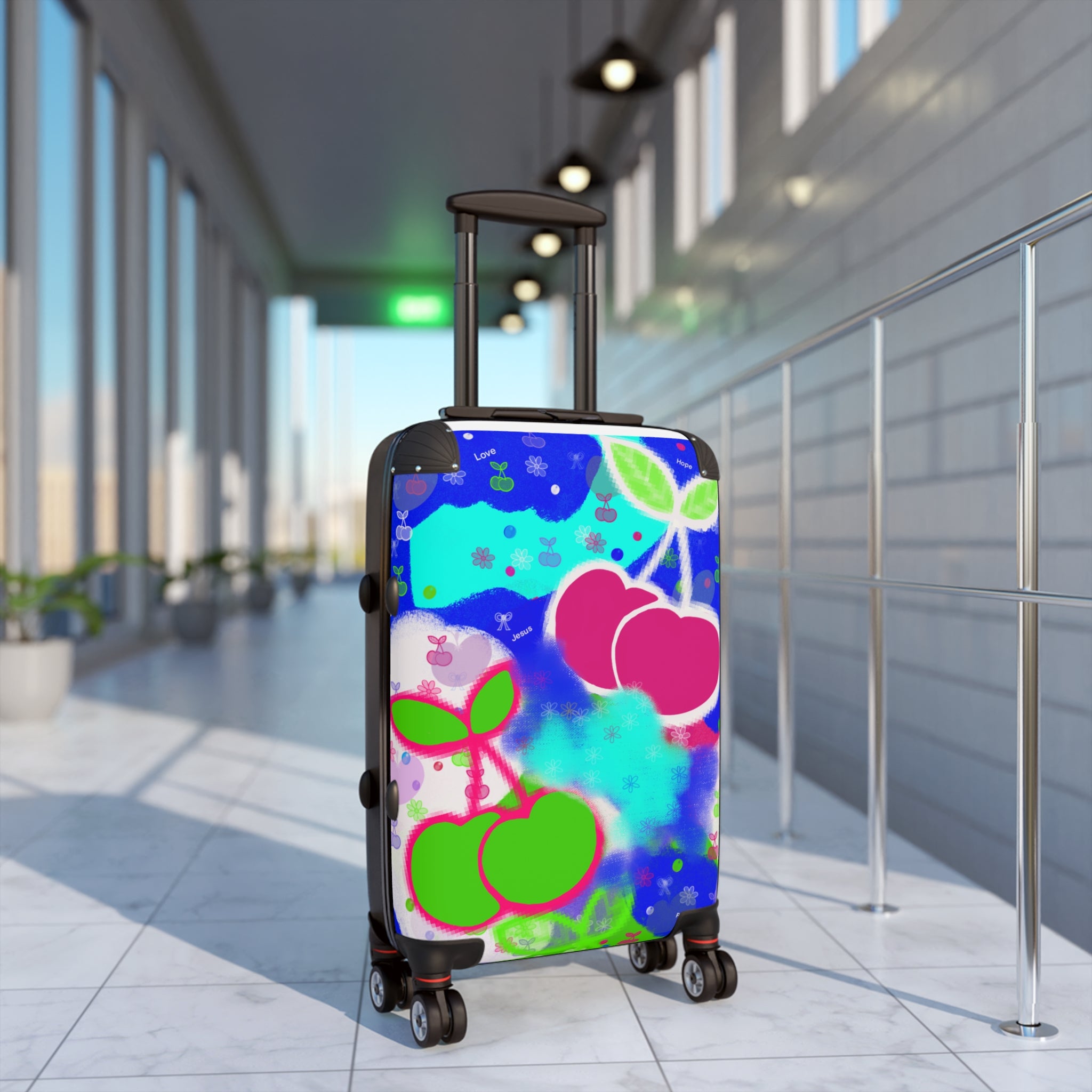 Colorful Cherry Print Carry-On Suitcase — Vibrant Floral Fruit Luggage
