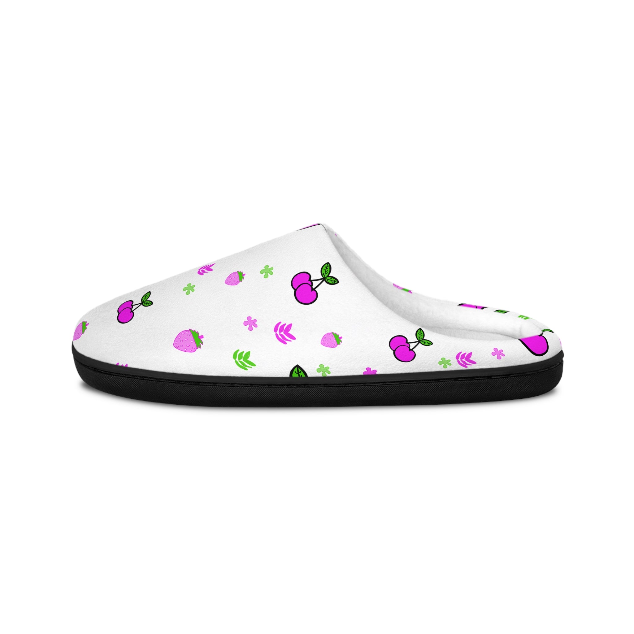 Women's Cherry Pattern Indoor Slippers — Cute Pink Fruit Print Cozy House Shoes
