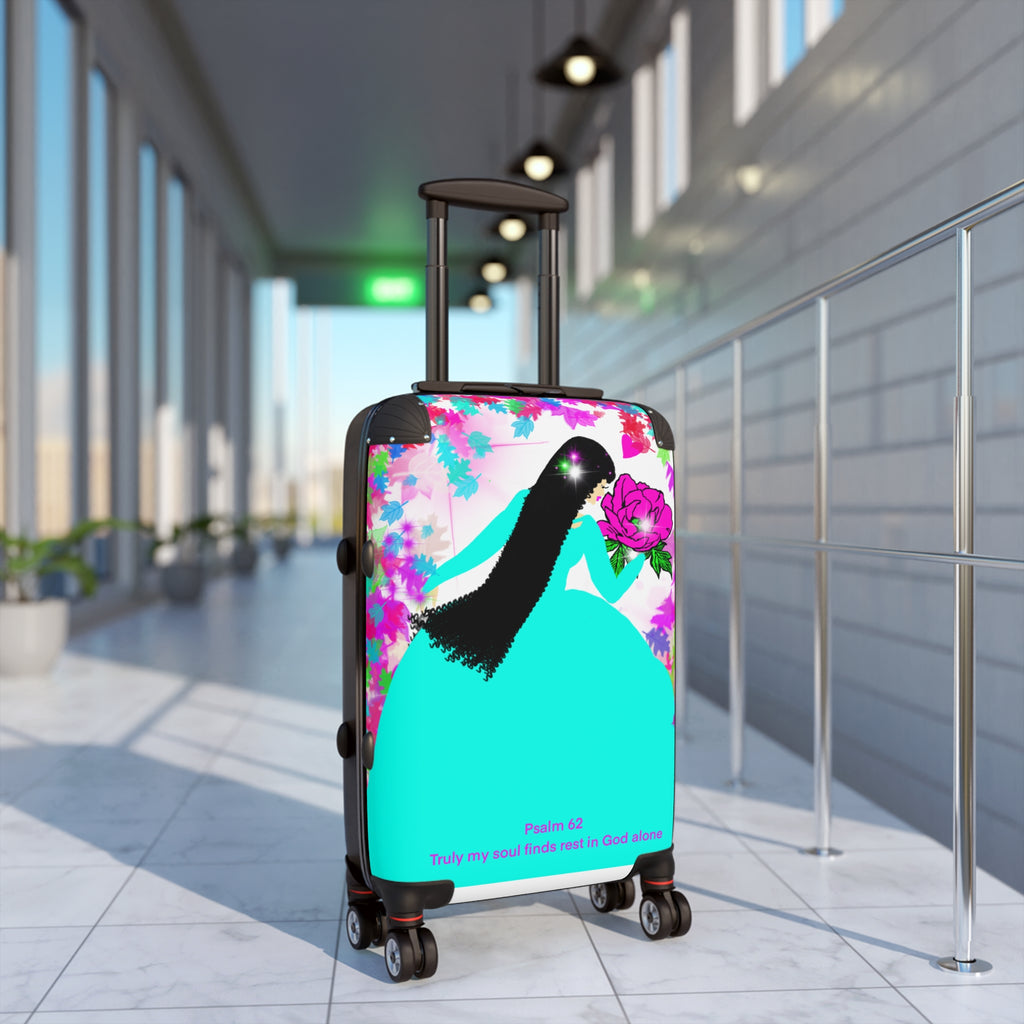 Floral Faith Carry-On Suitcase — "Psalm 62: Truly My Soul Finds Rest in God Alone"