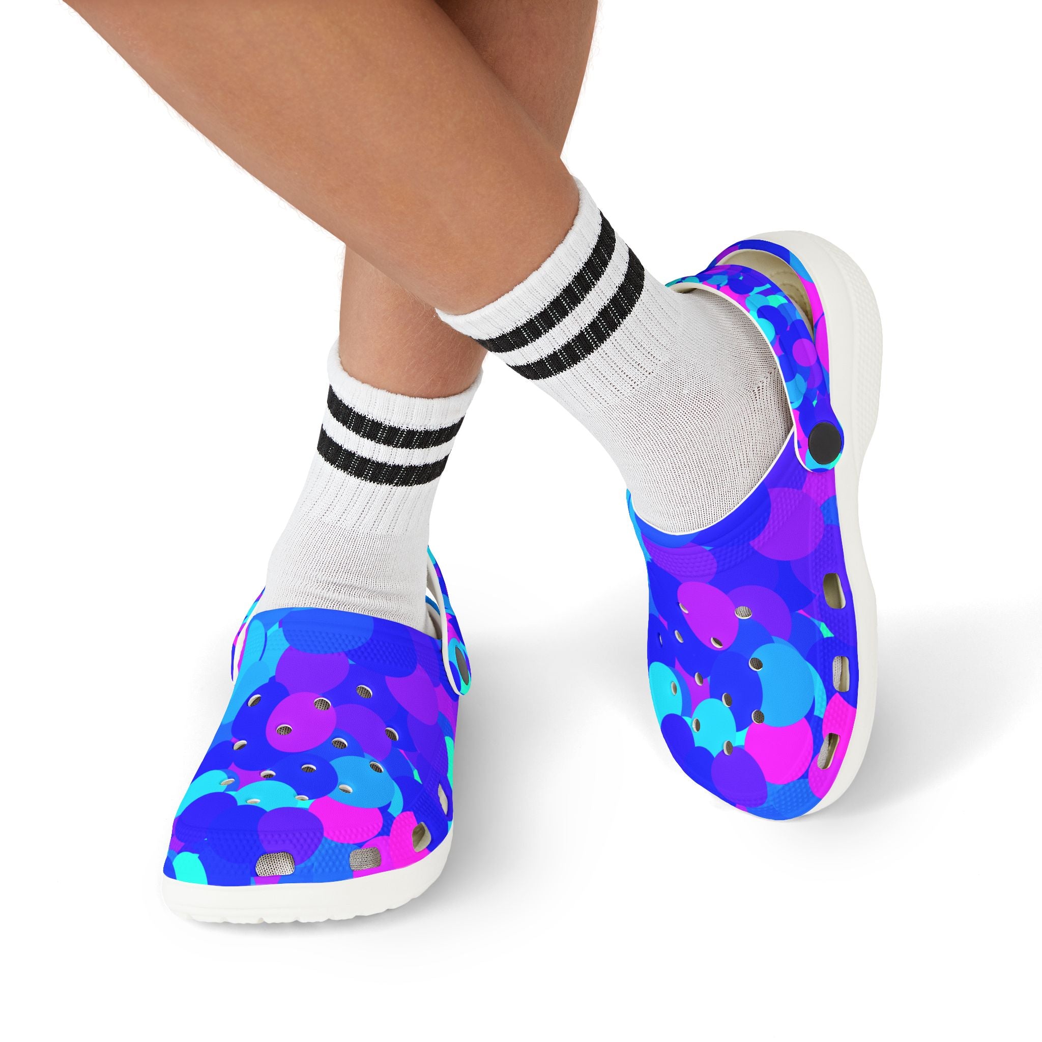 Kids Blue Purple Abstract Camo EVA Foam Clogs — Lightweight Slip-On Sandals