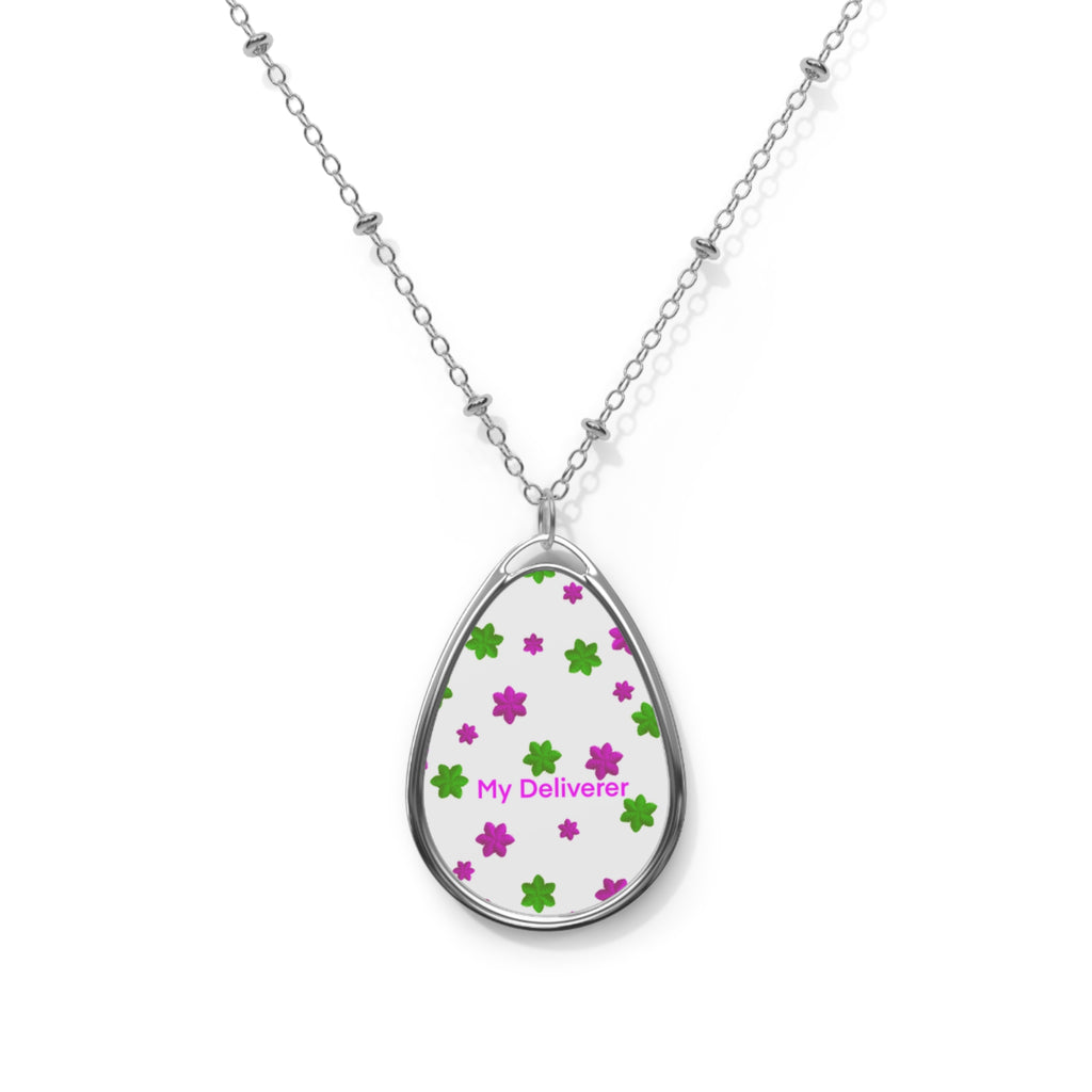 My Deliverer Oval Necklace — Floral Pendant Necklace for Caregivers & Healthcare Workers