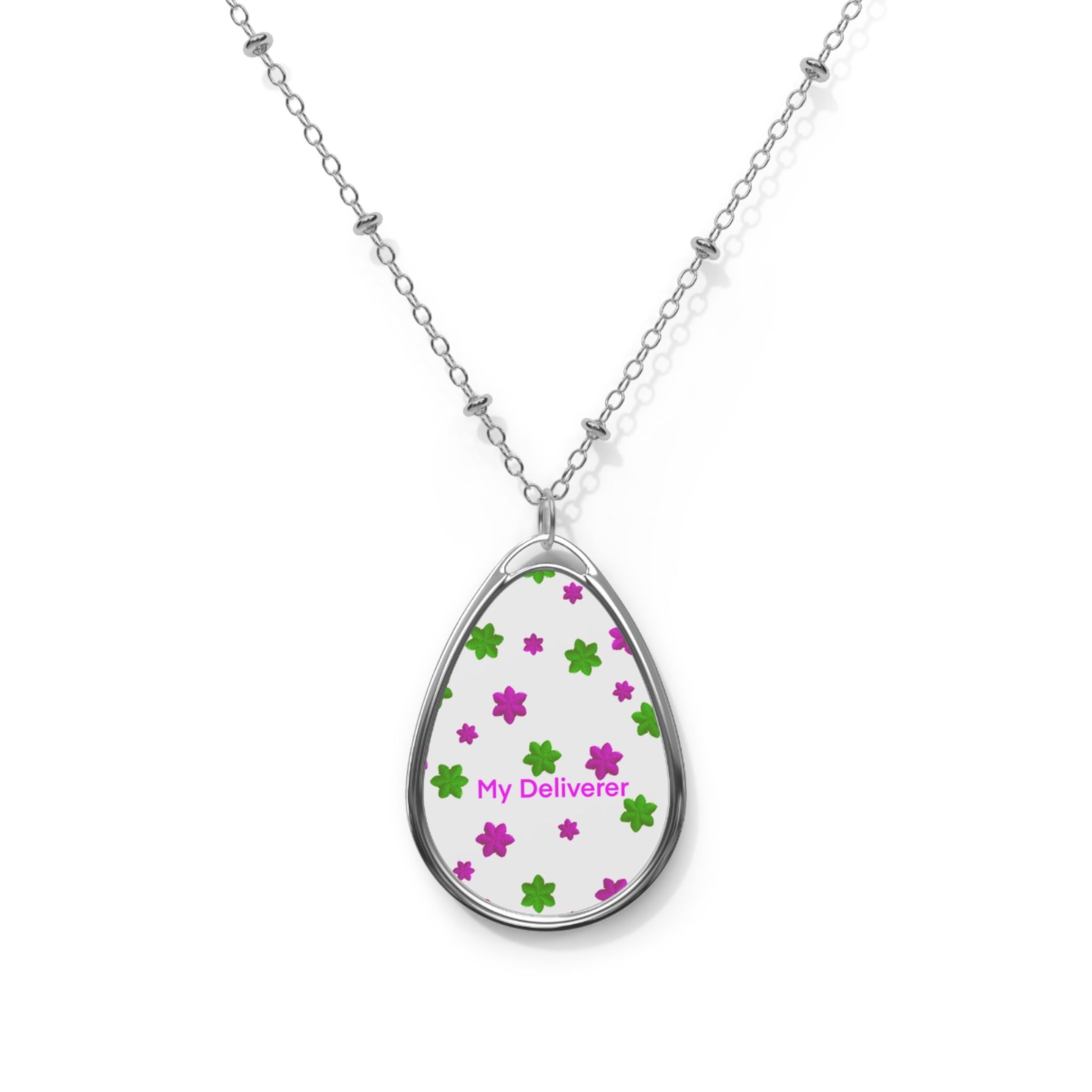 My Deliverer Oval Necklace — Floral Pendant Necklace for Caregivers & Healthcare Workers