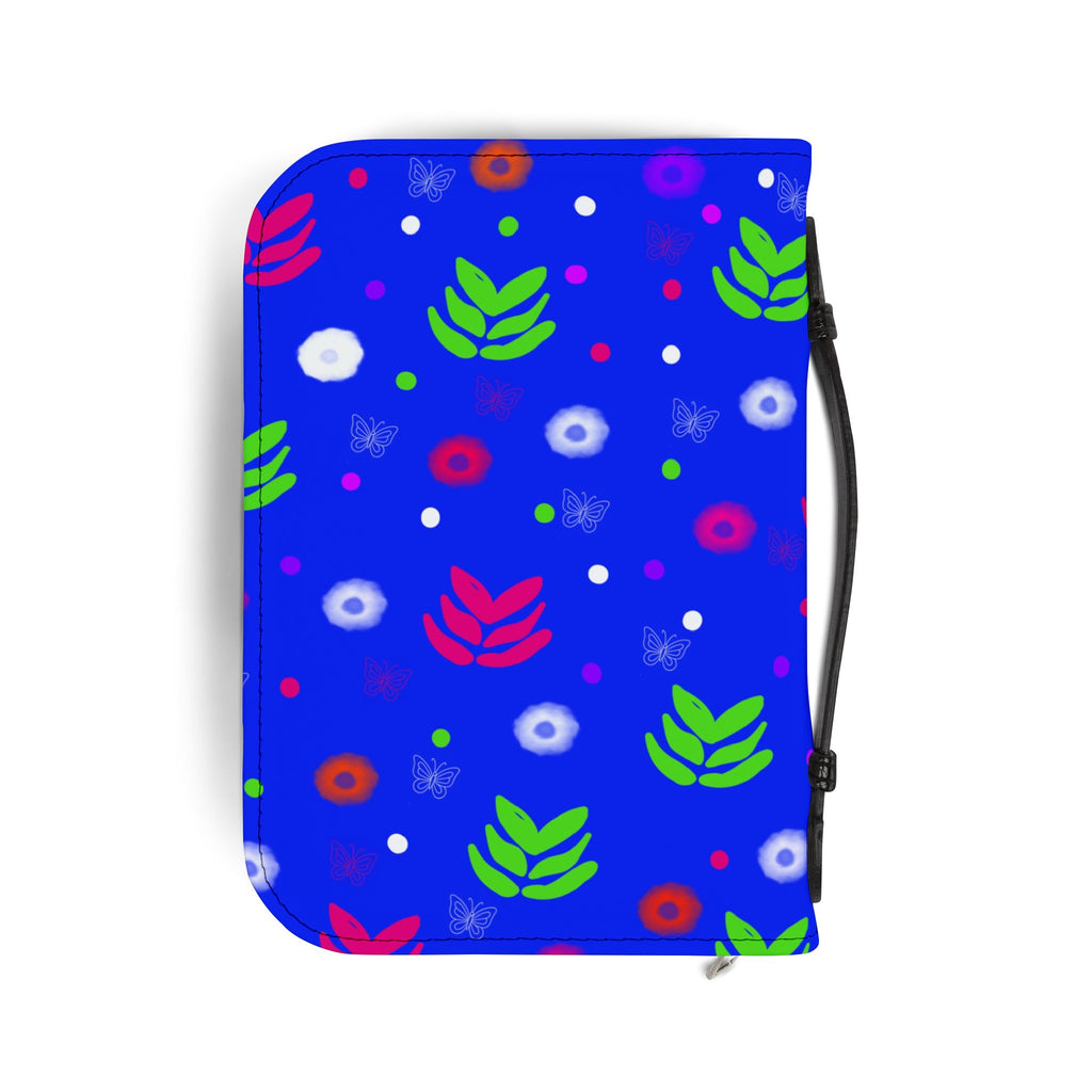 Floral Zip Bible Cover — Bright Blue Protective Case for Small/Medium Bibles