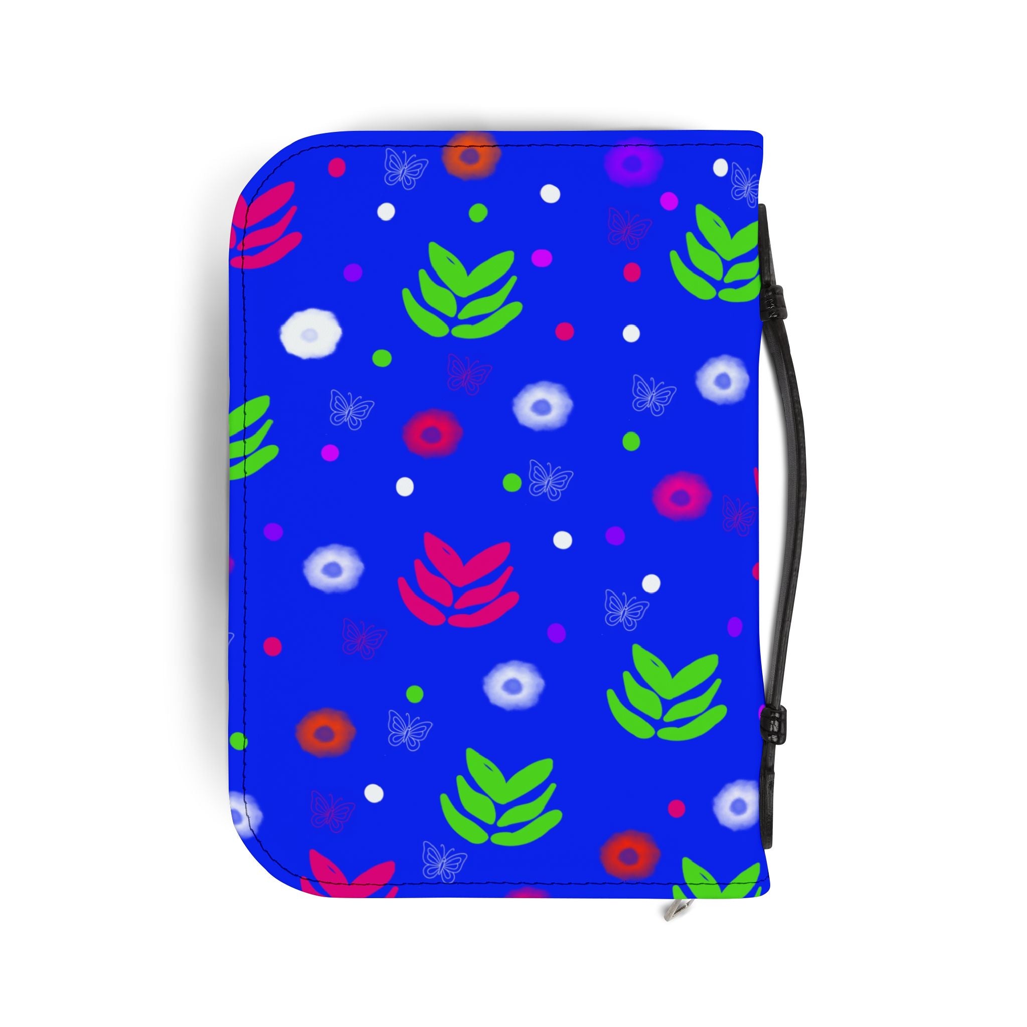 Floral Zip Bible Cover — Bright Blue Protective Case for Small/Medium Bibles