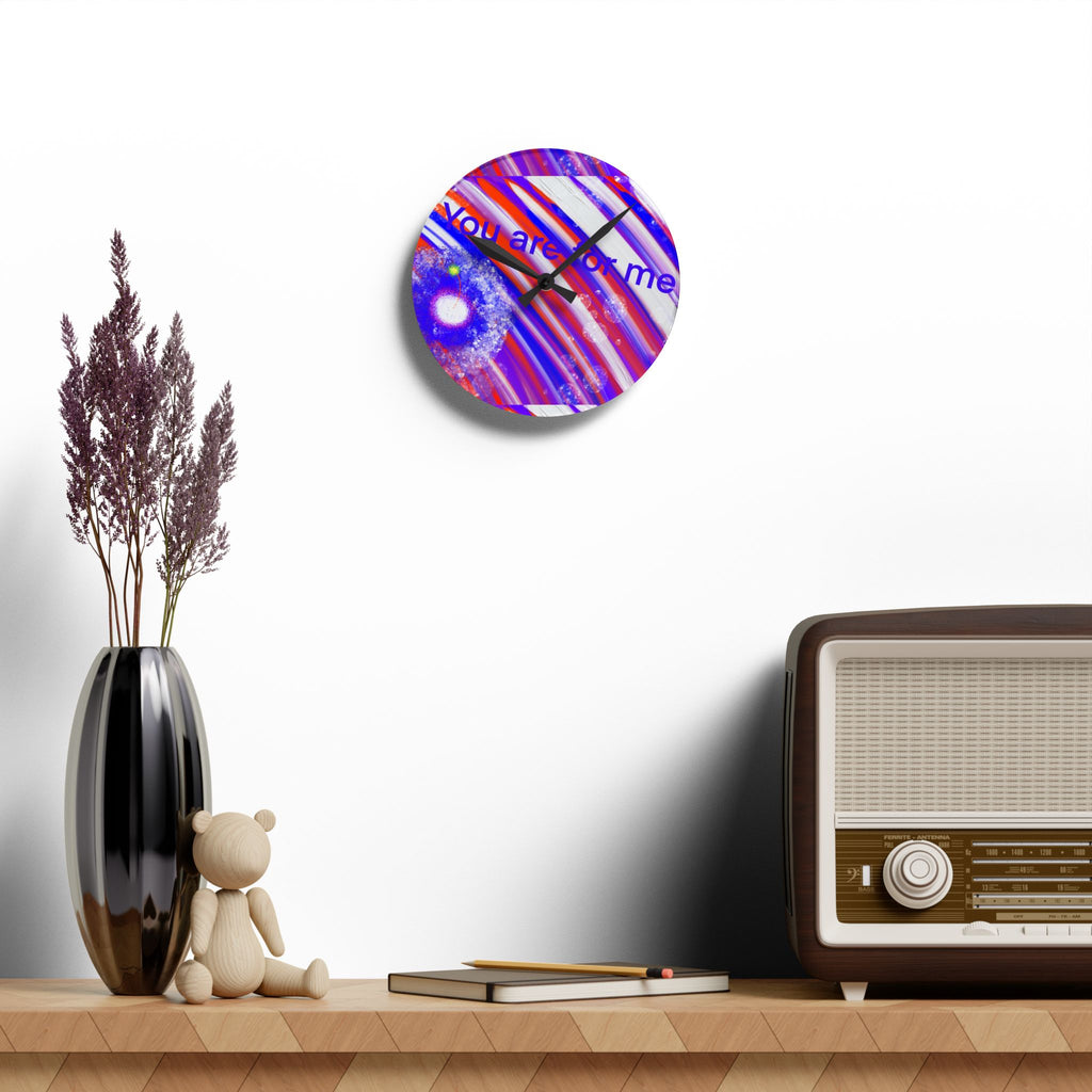 Acrylic Wall Clock — Colorful Cosmic Stripes Clock with "you are for me" Text