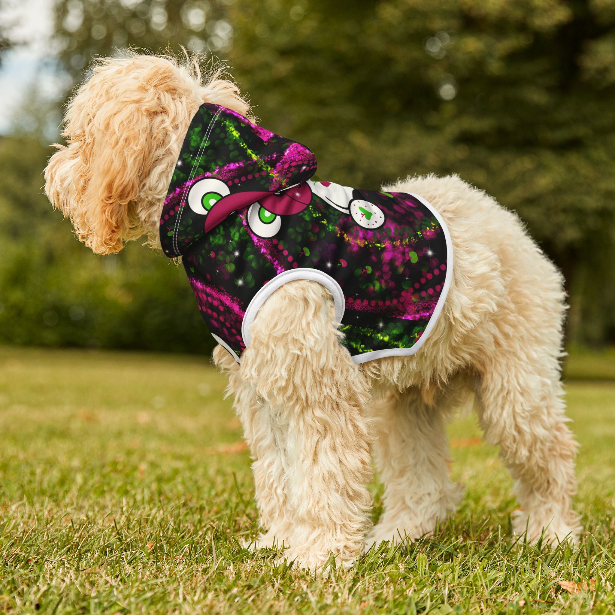 Pet Hoodie — Neon Pink Teddy Bear Patterned Dog & Cat Hoodie