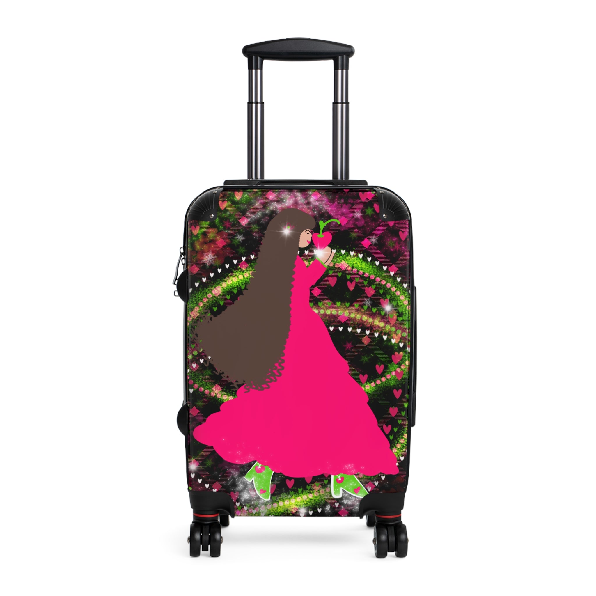 Rolling Carry-On Suitcase — Pink Dancing Girl Floral Design