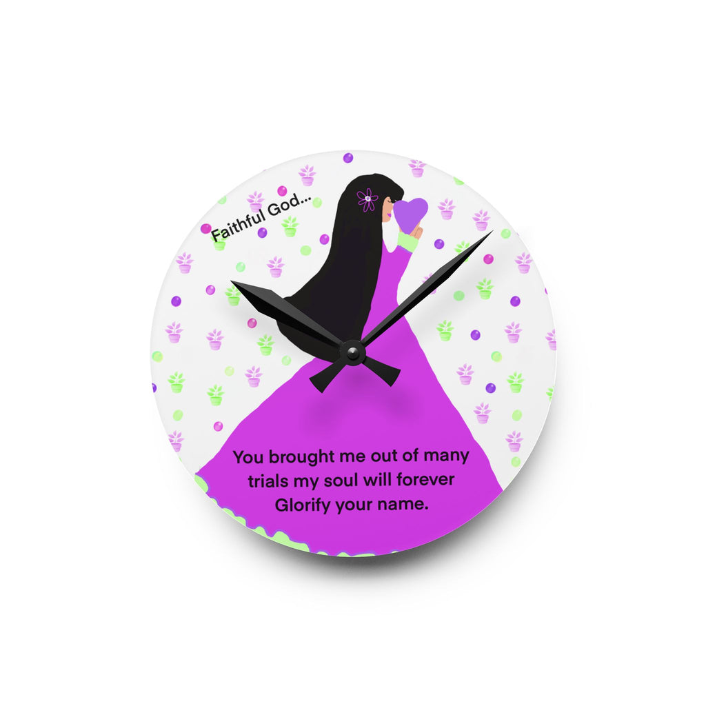 Faithful God Acrylic Wall Clock — Inspirational Christian Quote Decor (“You brought me out of many trials…”)