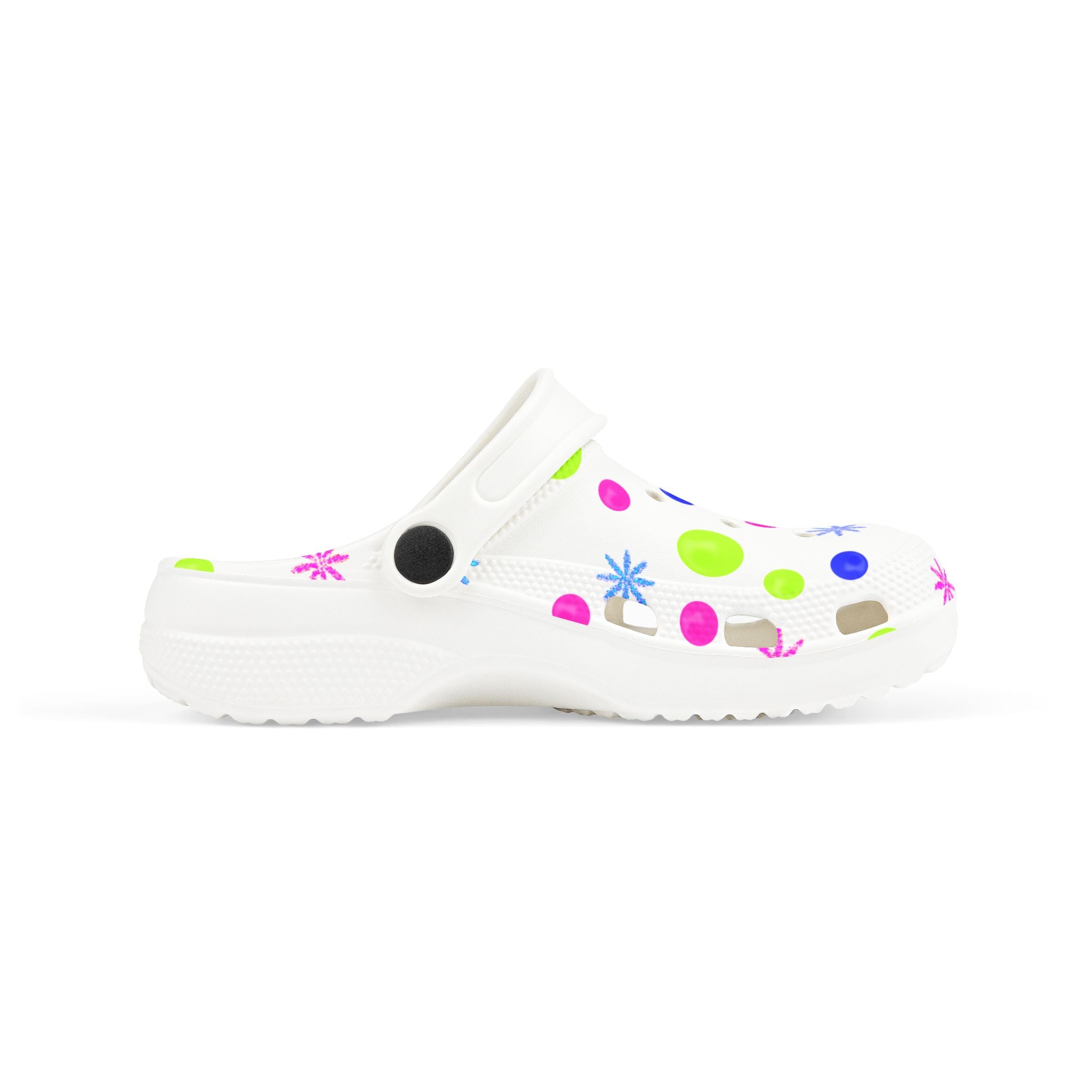 Kids EVA Foam Clogs — White Neon Polka Dot Splash